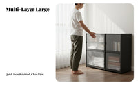 Dust-Proof Organizer Shelf with Doors Large Capacity Multi-Layer Display Cabinet Multifunctional for Renters, Bedroom, Living Room, Entryway