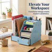 Desk Storage Organizer with Drawers, 3 Tier Wood Bookshelf for Office Workers, Wooden Desktop Shelves for Study Room, Pure Black
