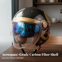 Carbon Fiber 3/4 Helmet Protection 3/4 Shell Removable and Washable Liner Shielded Headwear for Women, All Season, Commuting