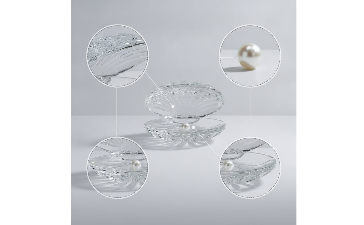 Clam Shell Ornament Reflective Crystal Clam with Pearl Romantic Sculpture for Bookshelf