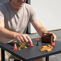 21 Pieces Wooden-Look Dollhouse Road Construction Set Warning Sign 1:12 Scale Traffic Scene for Model Display