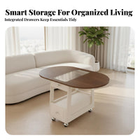 Cream aesthetic Round Rolling Storage Table Light Luxury Feel Mobile Storage Table Folding Design Home Furniture Movable with casters for Apartment Dwellers, Homeowners, Remote Workers, Living Room, Small Spaces, Bedroom, Balcony