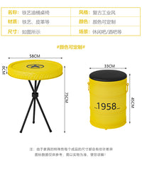 工业风酒吧桌椅KTV沙发铁艺油桶烧烤店清吧个性创意卡座茶几组合 圆凳子（33*33*45）
