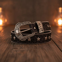 Ornate Belt with Star Eyelets Glittery Western Belt Punk Adjustable for Women, Jeans