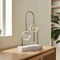 Desktop Ornament with Marble Base Modern Sculptural Ornament with Glass Orbs Gold-Toned Decorative Item Piece for Entryway