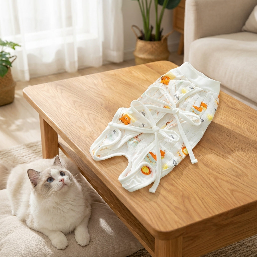 Neuter Suit for Cats, Short Sleeve Polyester Post Surgery Suit for Cats with Fasteners