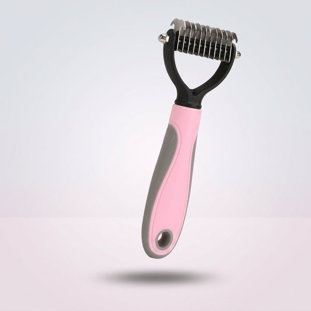 Cat Brush and Pet Hair Remover for Grooming, Stainless Steel Undercoat Rake and Dog Brush, Double-Sided Comb with Ergonomic Handle