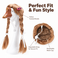Ivory Wig Beanie, Handmade Crocheted Synthetic Fiber Wigs for Cosplay, Funny Wigs for Halloween Parties