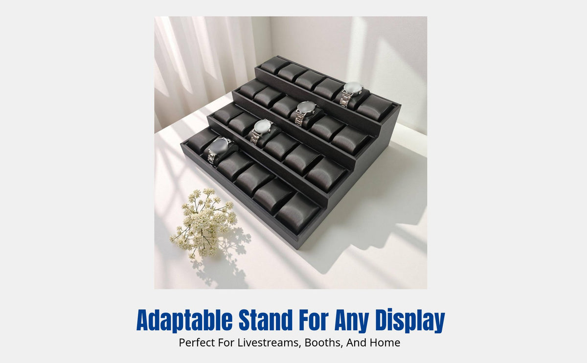 Tiered Jewelry Display Stand, Pillow Organizer for Watches, Bracelets, Trapezoidal Display for Streaming, Market Stall