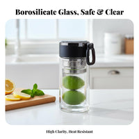 Heat Resistant Double Wall Glass Tumbler Leakproof Lid Portable Glass Water Cup Safe for Travelers, Office Workers, Home, On The Go, Gym