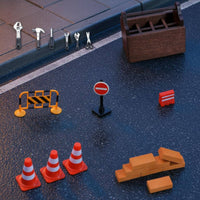 21 Pieces Wooden-Look Dollhouse Road Construction Set Warning Sign 1:12 Scale Traffic Scene for Model Display