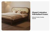 Chinese Design Upholstered Bed Traditional Mortise and Tenon Structure Solid Wood Bed Frame Strong Slat Support Bedstead for Couples, Adults