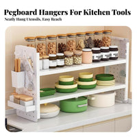 Space-Saving Design Multi-Tier Rack with Pegboard Sturdy Construction 3-Tier Seasoning Organizer Easy to Assemble Countertop Shelf DIY Assembly for Homeowners, Office Workers, Kitchen, Cabinet, Coffee Station, Bathroom