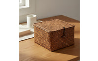 3 Pieces Handmade Straw Storage Box Natural Look Woven Lid Box Decorative Rectangular Shelf Basket Rustic Design for Desktop
