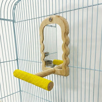 Bird Cage Mirror with Arch Shape and Wooden Perch, Wood Parrot Mirror for Cockatiels and Parakeets, Budgie Mirror for Budgie Cages and Canaries