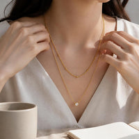 Elegant Double-Layer Stainless Steel Necklace with Single Diamond Pendant for Women