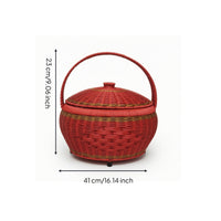 Handwoven Basket with Lid Woven Basket with Handle Compact Organizer Portable for Gift Givers, Brides, Housewarming, Celebrations, Weddings