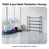 Space Saving Multi-Tier Fitness Equipment Rack Large Capacity Balance Ball Storage Rack Heavy-Duty Frame Multi-Tier Ball Storage Stand Stable Construction for Personal Trainers, Fitness Center