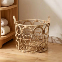 Handwoven Rattan Basket Airy Rattan Basket with Handles Versatile for Bedroom