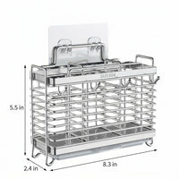 Chopstick Holder and Utensil Holder, 304 Stainless Steel Wall Mounted Organizer with Drainage Holder Tray, Space Saving Modern Kitchen Storage