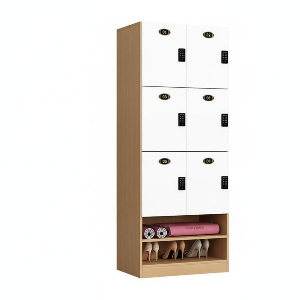 Wooden Storage Locker Multi-tier Multiple-door Locker Large Capacity Particle Board Cabinet with Customizable Lock Options Suitable for Exercise Studio Spa Office Workplace