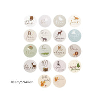 18 Pieces Baby Milestone Cards with Animals Handwritten-Style Milestone Cards with Animals Smooth-Edge Round for Parents