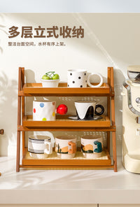Foldable Bamboo 3-Tier Tabletop Storage Shelf for Coffee Corner and Bar