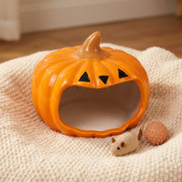 Ceramic Pumpkin Hideout Reptile Hide, Crested Gecko Tank Accessories for Small Pets, Glazed Small Animal Habitat Decor