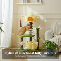 Space-Saving Feline Tree with Scratching Post Cozy Top Platform Teapot Feline Tree Multi-Functional Pet Furniture Soft Covering for Kitten Owners, Indoors, Living Room, Corner Areas, Home