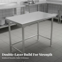 Stainless Steel Work Table High Load Capacity Commercial Food Prep Table Reinforced Structure for Caterers, Restaurant Hotel, Cafeteria, Workshop