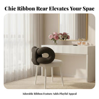 Ribbonknot spinerest Upholstered Makeup Chair Cream aesthetic Ribbon spine Stool Gold-Finished Legs Vanity Seat Elegant Design for Girls, Women, Teens, Bedroom, dressing area, Walk-in Closet