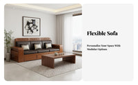 Solid Wood Storage Sofa Versatile-Versatile Design Walnut Wood Couch Firm Foam Cushions Chinese Design Living Room Set for Apartment Dwellers, Home