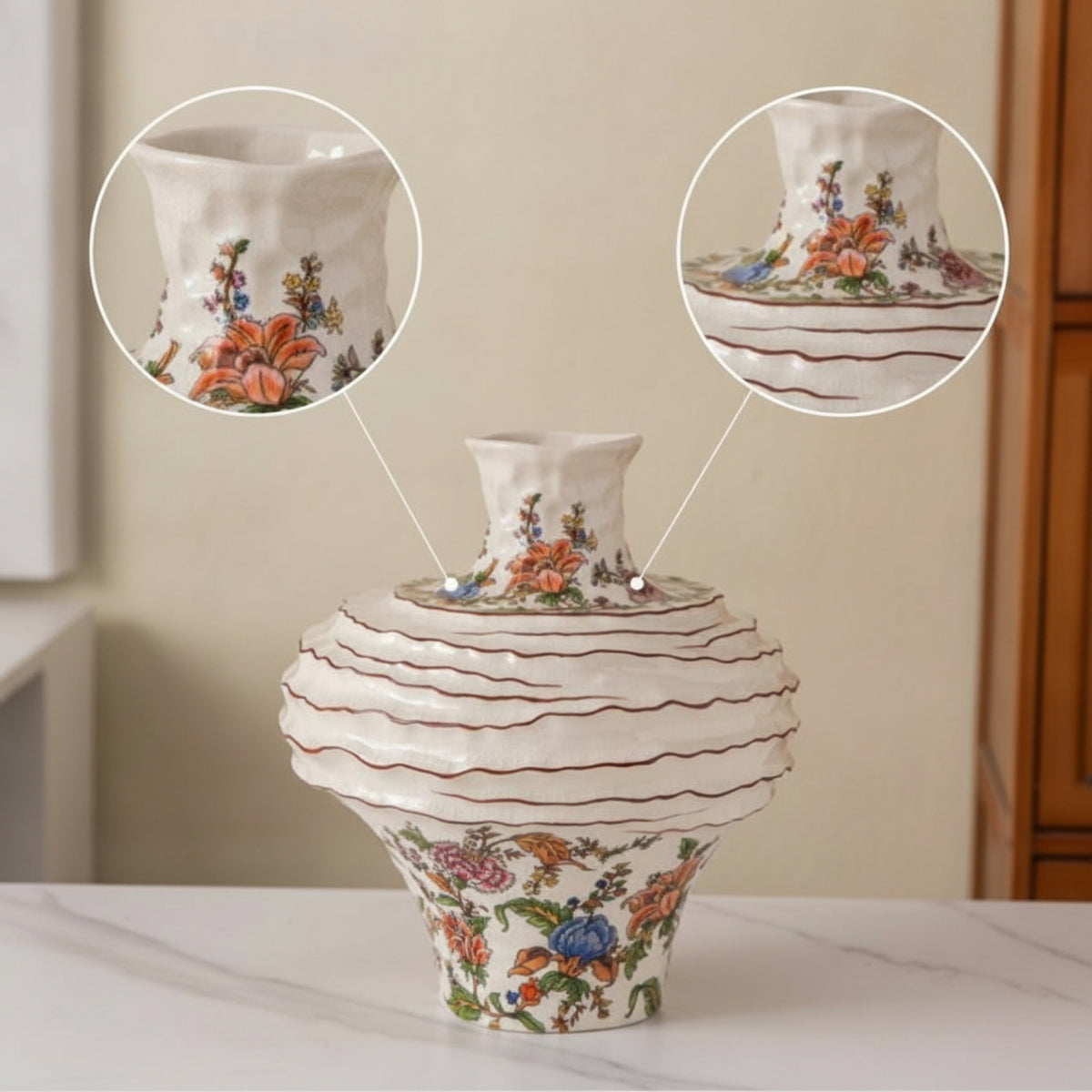 Porcelain Vase Crackle-Glazed Ceramic Vase Hand-Painted Vessel for Decorators, Homeowners, Dining Table, Entryway, Living Room