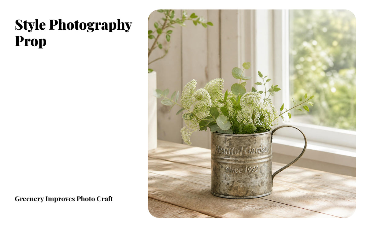 Distressed Finish Metal Container Vintage Style Flower Container Wire Handle Vase Embossed Lettering