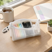 Thickened Mesh Layered Three-Compartment Pencil Pouch, Transparent, Large Capacity for Students