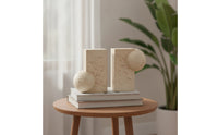 Sculptural Bookends Stone-Look Geometric Bookends Beige Book End Set for Readers, Bookshelf, Study Desk, Office