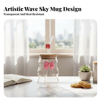Cumulus Shaped Drinking Glass High Temperature Resistant Bowknot Glass Cup Large Capacity for Young Adults, Teenagers, Office, School, Dessert Shop