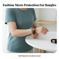Zipper Closure Anti-Scratch Bracelet Sleeve Cute Bear Design Textile Bangle Protector for Jewelry Lovers, Women, Daily Wear, Driving