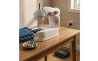 Built-in Light Mini Electric Sewing Machine Foot Pedal Desktop Sewing Machine Metal Hook Craft Tool Spare Bobbins