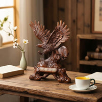 Sculpture with Plaque Wood Tone Ornament Tabletop Animal Figurine for Collectors