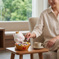 Cute Cat Candy Bowl Smiling Cat Figurine with Tray Decorative Dish Auspicious for Homeowners, Entryway, Living Room, Reception Desk