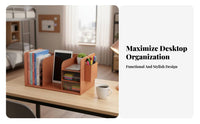 Desk Organizer with Pen Holder Space Saving Multi-Compartment Stati Single Ry Holder Combined Design Bookend Storage Rack for Teens, Study Table