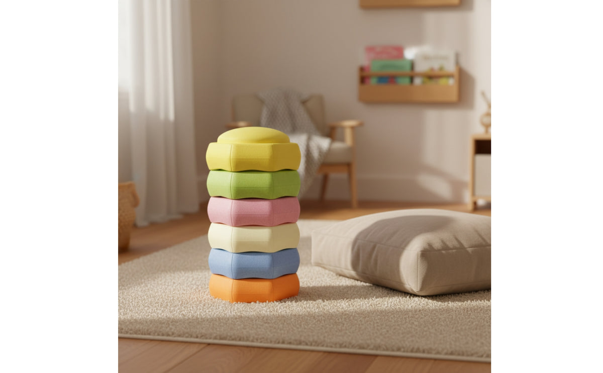 6 Pieces Lightweight Octagonal Stepping Stone Textured Foam Stepping Stone Cushioned Toy Stackable for Children, Toddlers, Playroom, Preschool, Sensory Room
