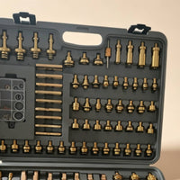 124 Pieces Hard Hard case/C Leak Tester Kit Fitted Compartments Air Conditioning Leak Test Kit Metal Fittings Vehicle Repair Set Brass-Colored