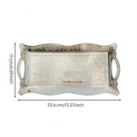 Floral Metal Tray with Handles Scroll Pattern Rectangular Silver Tray Openwork Classic European Style