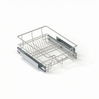 Metal Pull-out Cabinet Basket Divided Sliding Wire Basket exposedFrame Multi-Tier Storage Rack Silver-Toned