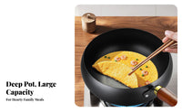 Flat Bottom Iron Wok Non-Stick Flat Bottom Wok Uncoated Stir Fry Pan Versatile Deep Frame Cooking Pot Even Heat Distribution