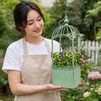 Cast Iron Hanging Planter, Vintage Square Hanging Basket with Chain, Painted Metal Planter for Balcony, Verandah & Patio