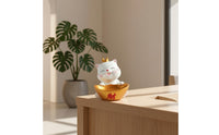 Cute Cat Candy Bowl Smiling Cat Figurine with Tray Decorative Dish Auspicious for Homeowners, Entryway, Living Room, Reception Desk