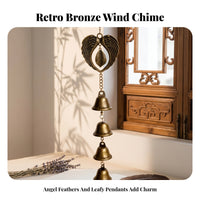 Angel Wing Wind Chime Bronze-Toned Leaf Center Chime Metal Angel Ornament Decorative for Garden